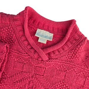 Vintage Sweet Briar Womens Medium Pink Geometric Knit Long Sleeve V-Neck Sweater